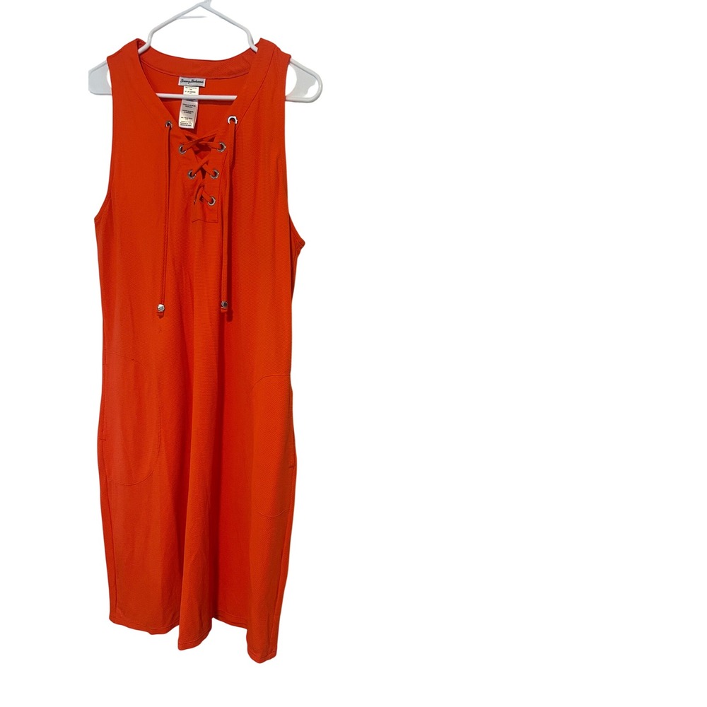 Tommy Bahama Womens Orange Lace Up Textured Sleeveless Cover Up Dress SS500095 L